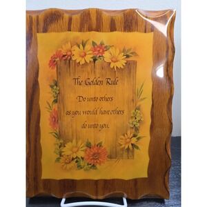 The Golden Rule Vintage Wood Plaque Floral Design Rustic Farm Home Decor